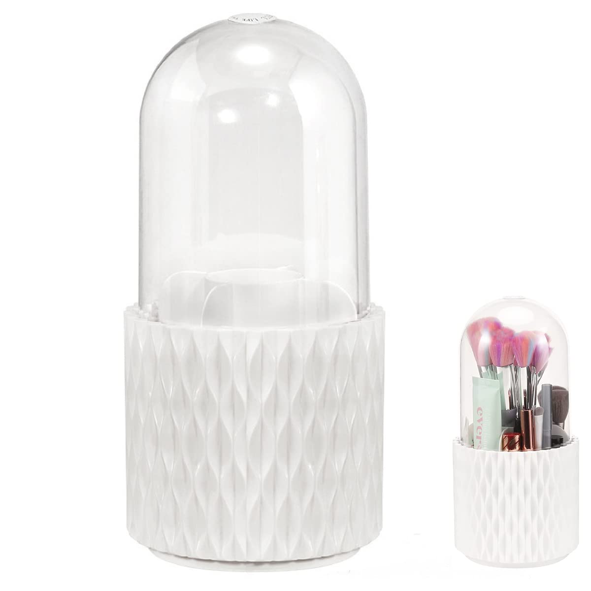MAYCREATE Makeup Brush Holder Organizer With Lid, 360° Rotatable 4-Grid Cosmetic Makeup Brushes Storage Case Stand For Vanity Or Bathroom - Dustproof & Waterproof, White, Plastic MAYCREATE Makeup Brush Holder Organizer With Lid, 360° Rotatable 4-Grid Cosmetic Makeup Brushes Storage Case Stand For Vanity Or Bathroom - Dustproof & Waterproof, White, Plastic